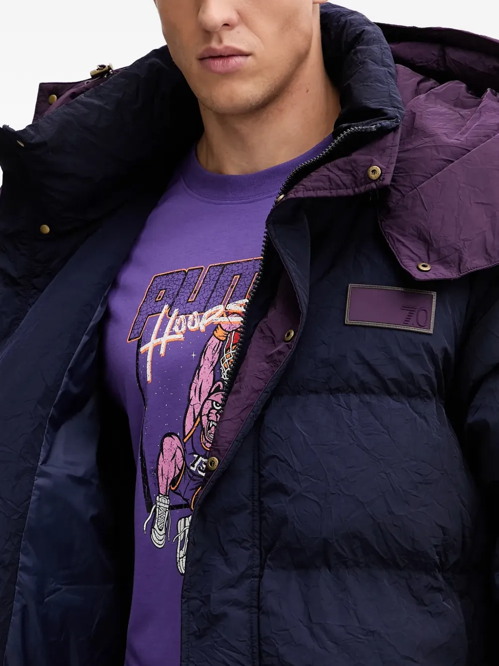 Ea7 Hooded Logo Patch Jacket In Blue