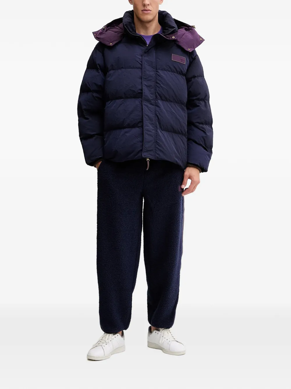 Ea7 Hooded Logo Patch Jacket In Blue