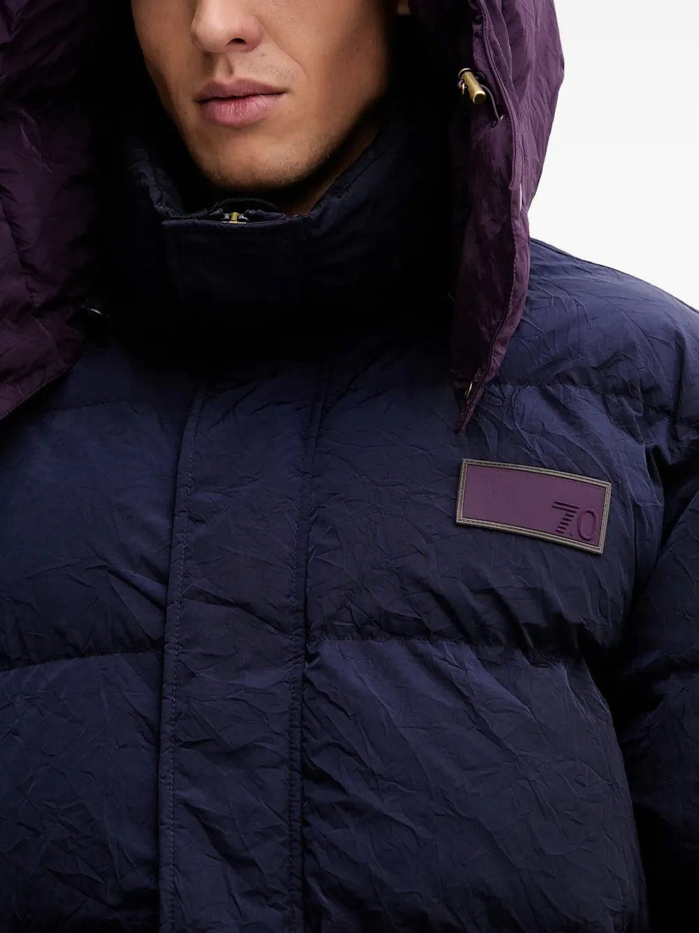 Ea7 Hooded Logo Patch Jacket In Blue