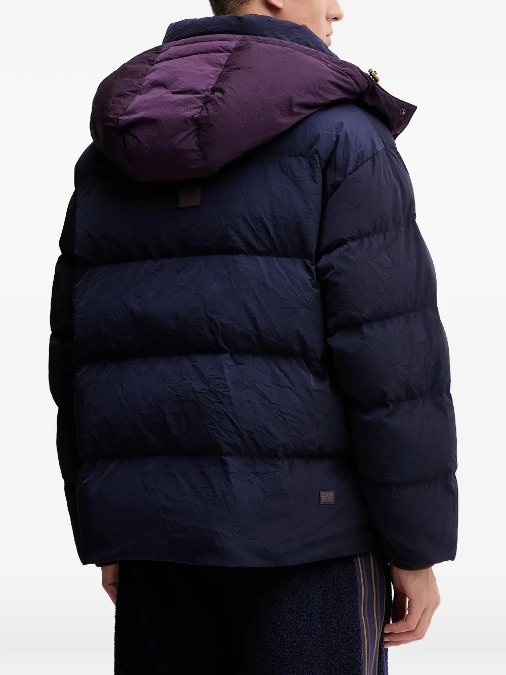 Ea7 Hooded Logo Patch Jacket In Blue