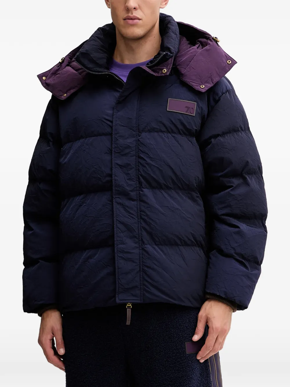 Ea7 Emporio Armani hooded logo patch jacket - Blu