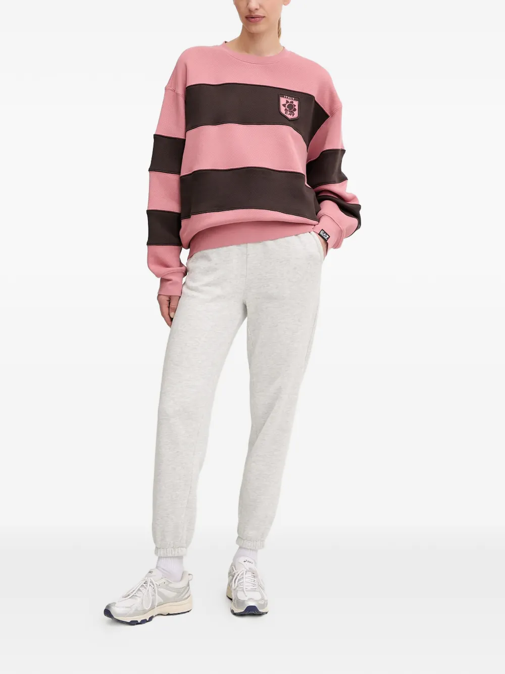 Ea7 Striped Logo-patch Top In Pink
