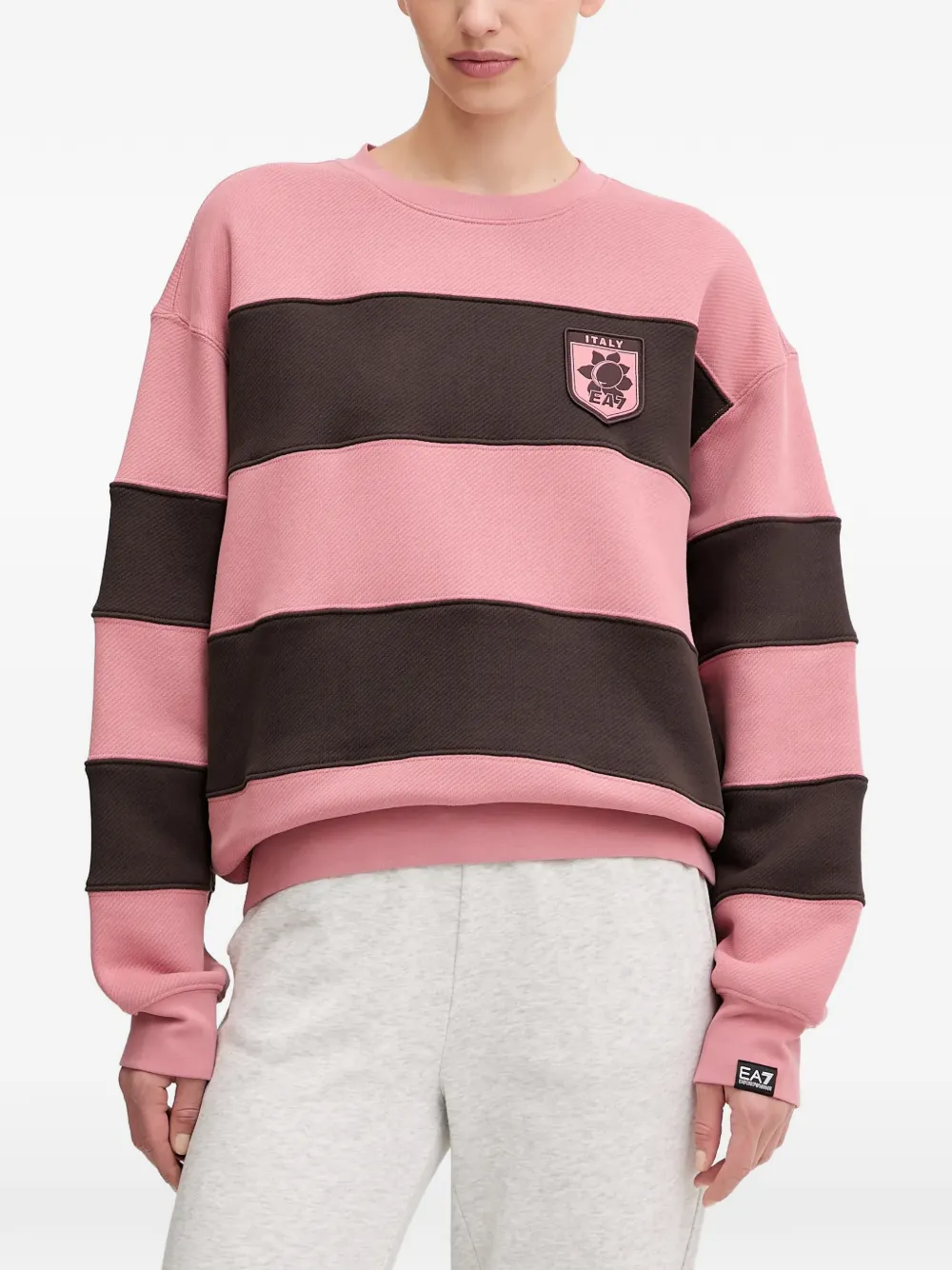 Ea7 Emporio Armani striped logo-patch top - Rosa
