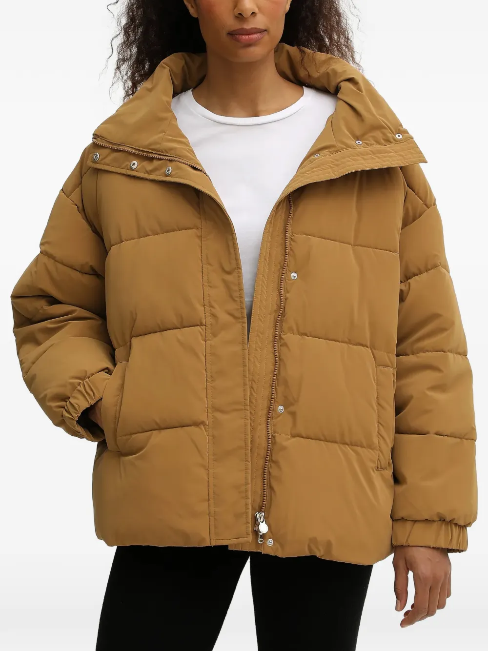 Ea7 Belted Quilted Design Jacket In Brown