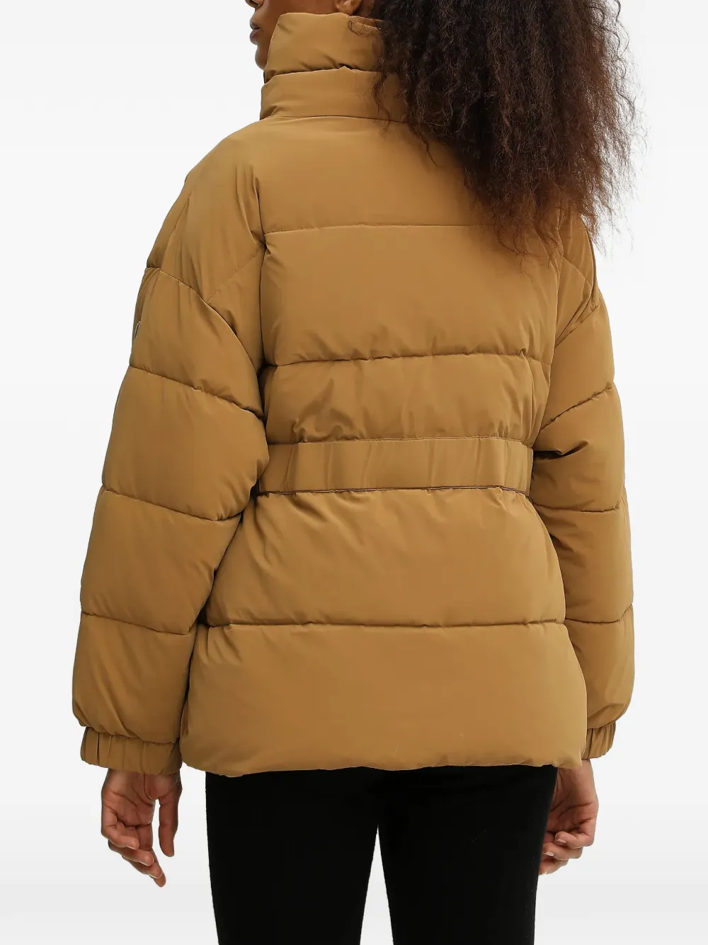 Ea7 Belted Quilted Design Jacket In Brown