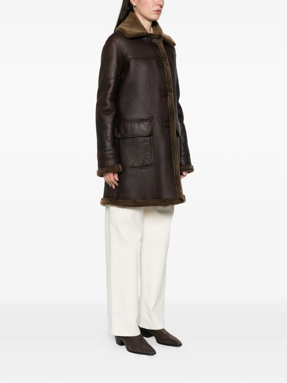  Romeo Gigli Pre-owned 1997-1998 Shearling Collar Coat - Brown 
