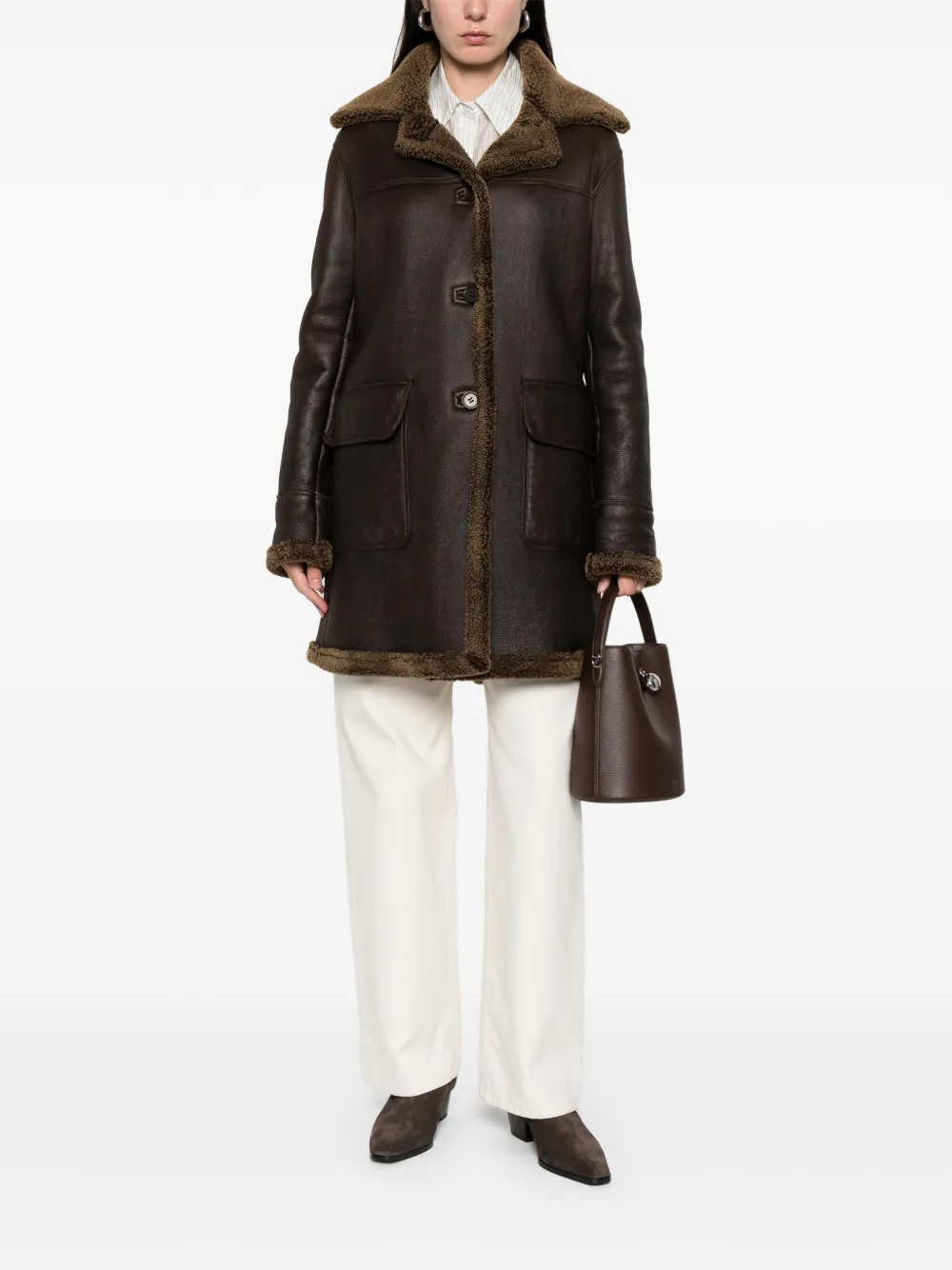 Romeo Gigli Pre-Owned 1997-1998 jas met lammy kraag - Bruin