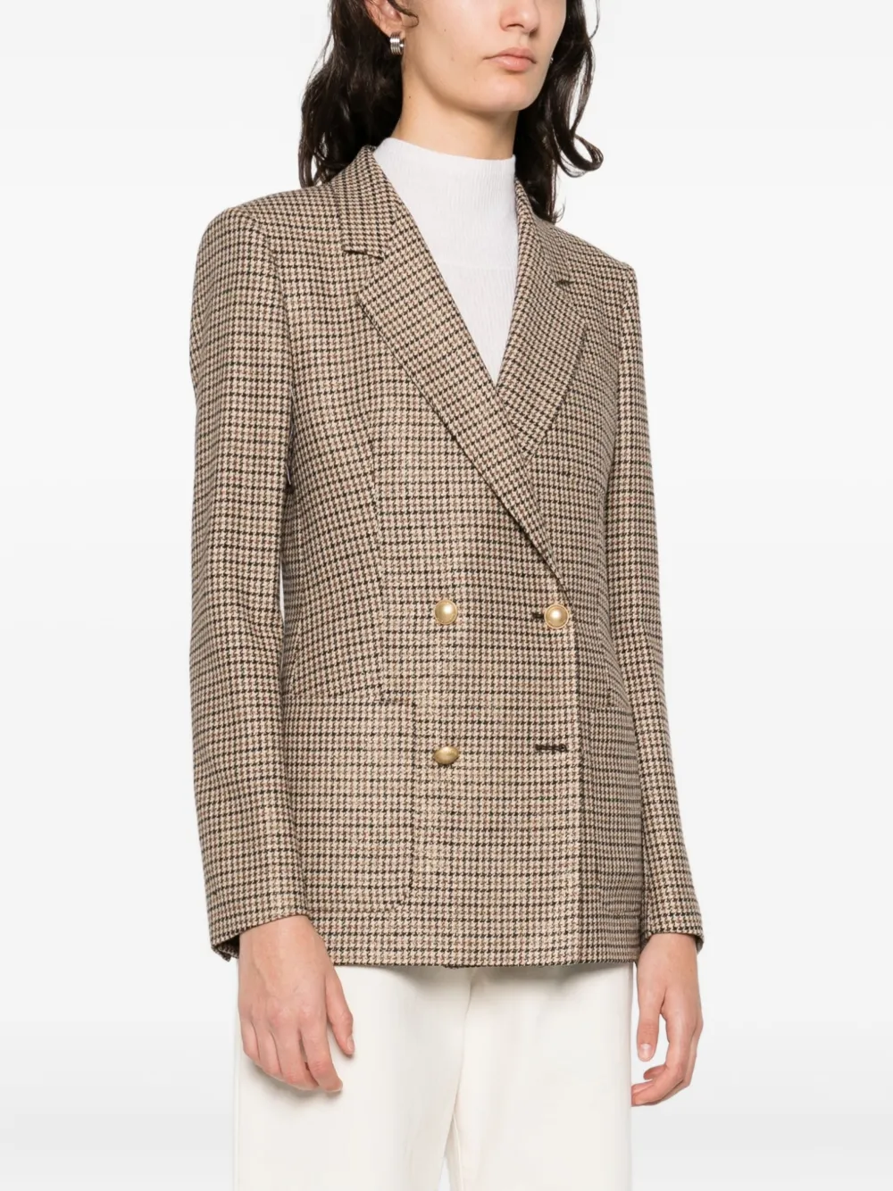 Tagliatore Double-breasted Check Jacket In Brown