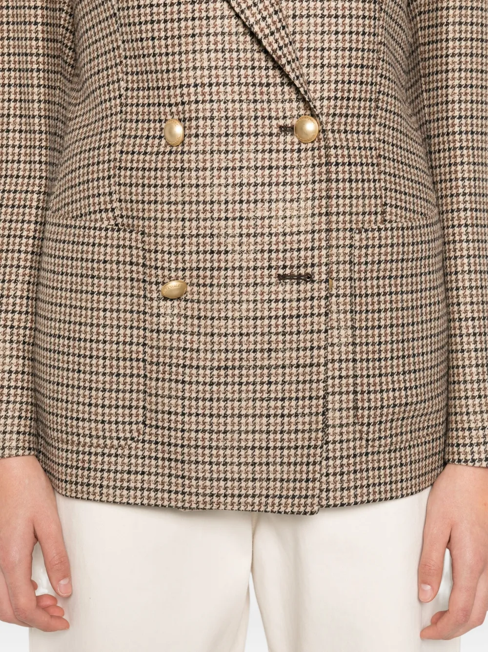 Tagliatore Double-breasted Check Jacket In Brown