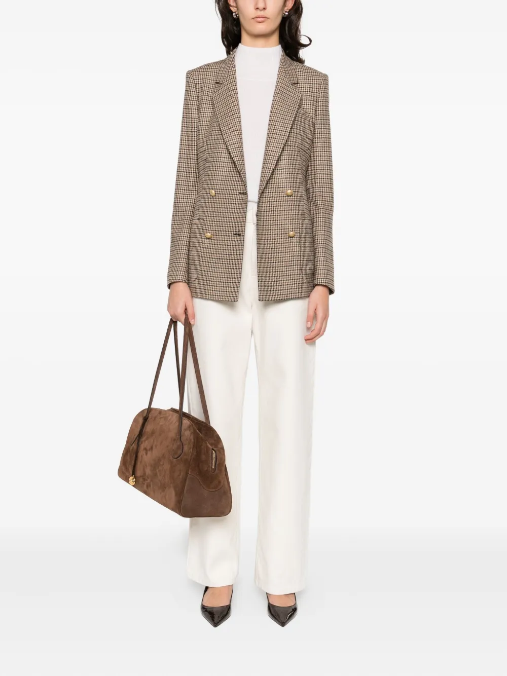 Tagliatore Double-breasted Check Jacket In Brown