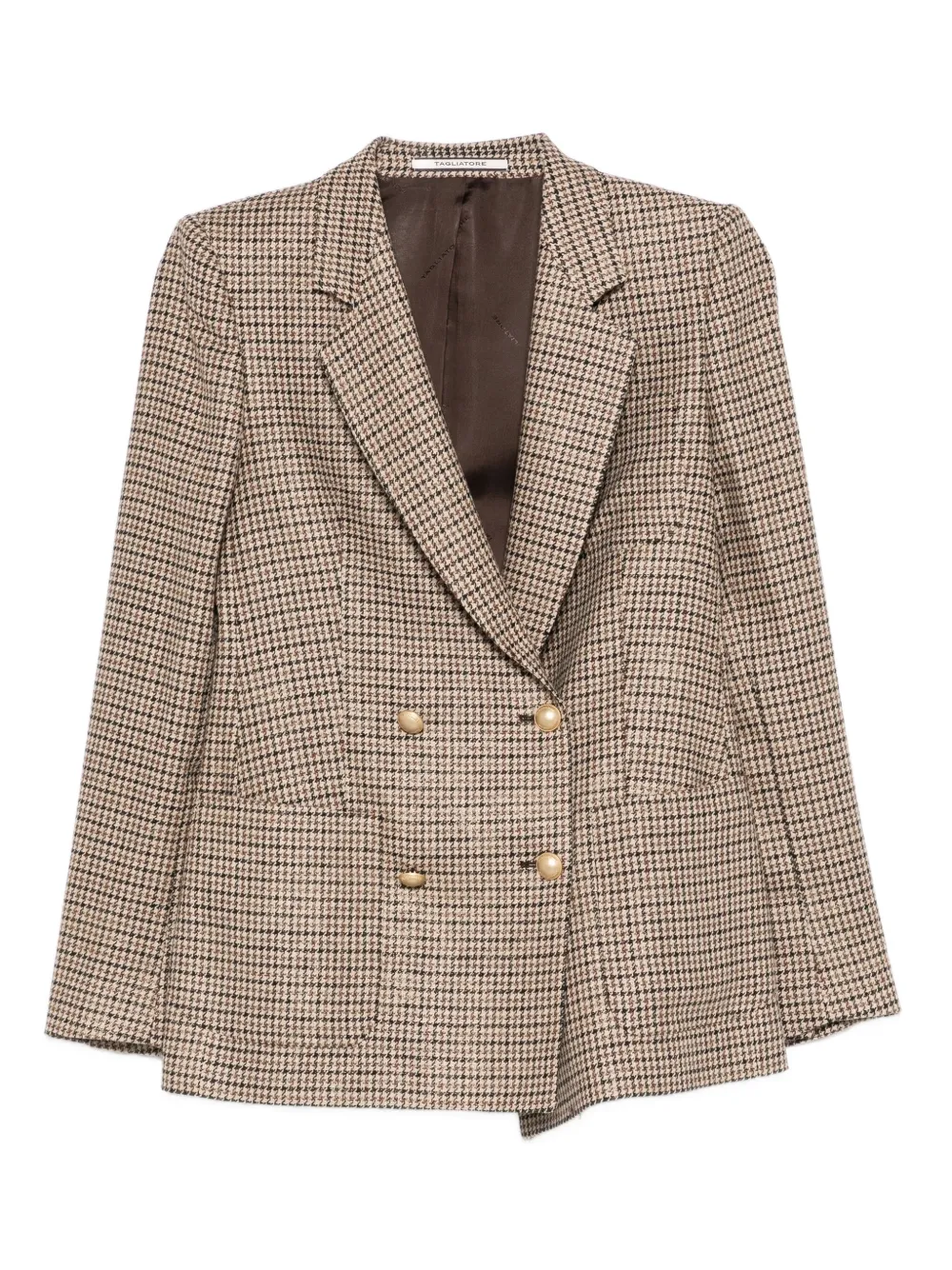 Tagliatore Double-breasted Check Jacket In Brown
