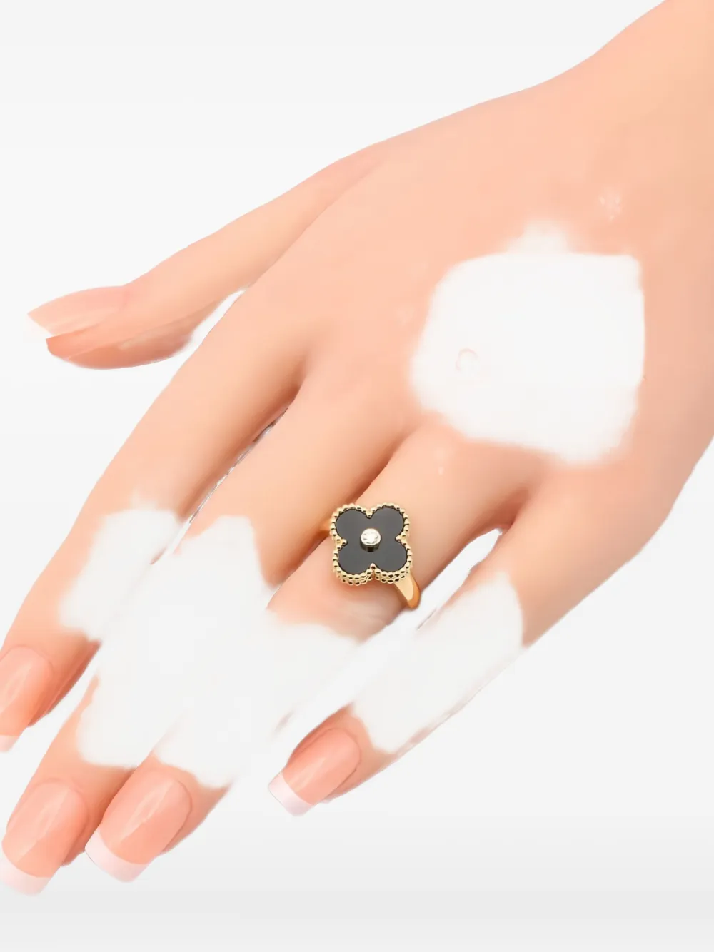 Pre-owned Van Cleef & Arpels 18k Yellow Gold Alhambra Onyx And Diamond Ring