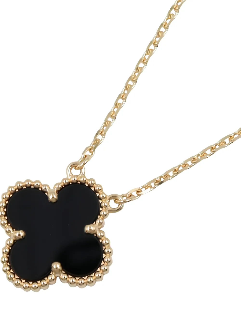 Pre-owned Van Cleef & Arpels 2010s 18k Yellow Gold Alhambra Onyx Necklace