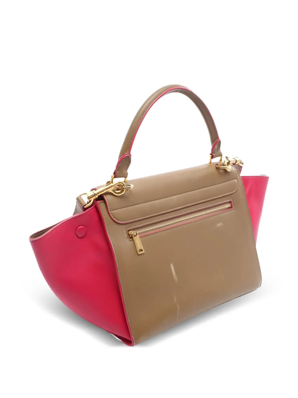 Pre-owned Celine 2000s Small Trapeze Leather Tote Bag In Neutral