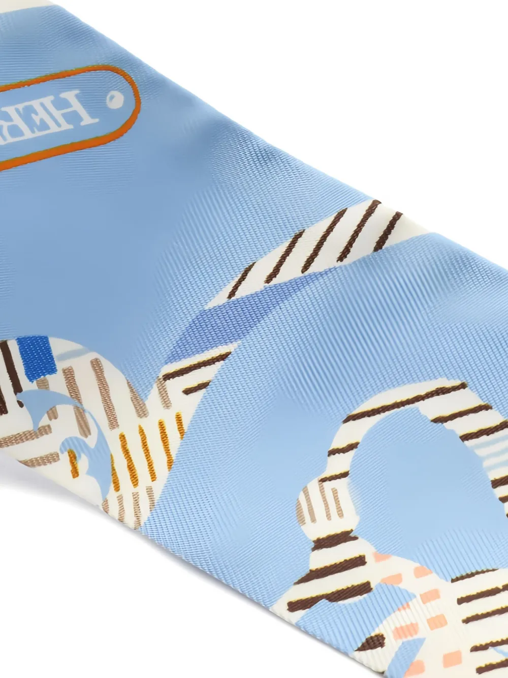 Pre-owned Hermes 2000s Cavalcadour Printed Ribbon Scarf In Blue