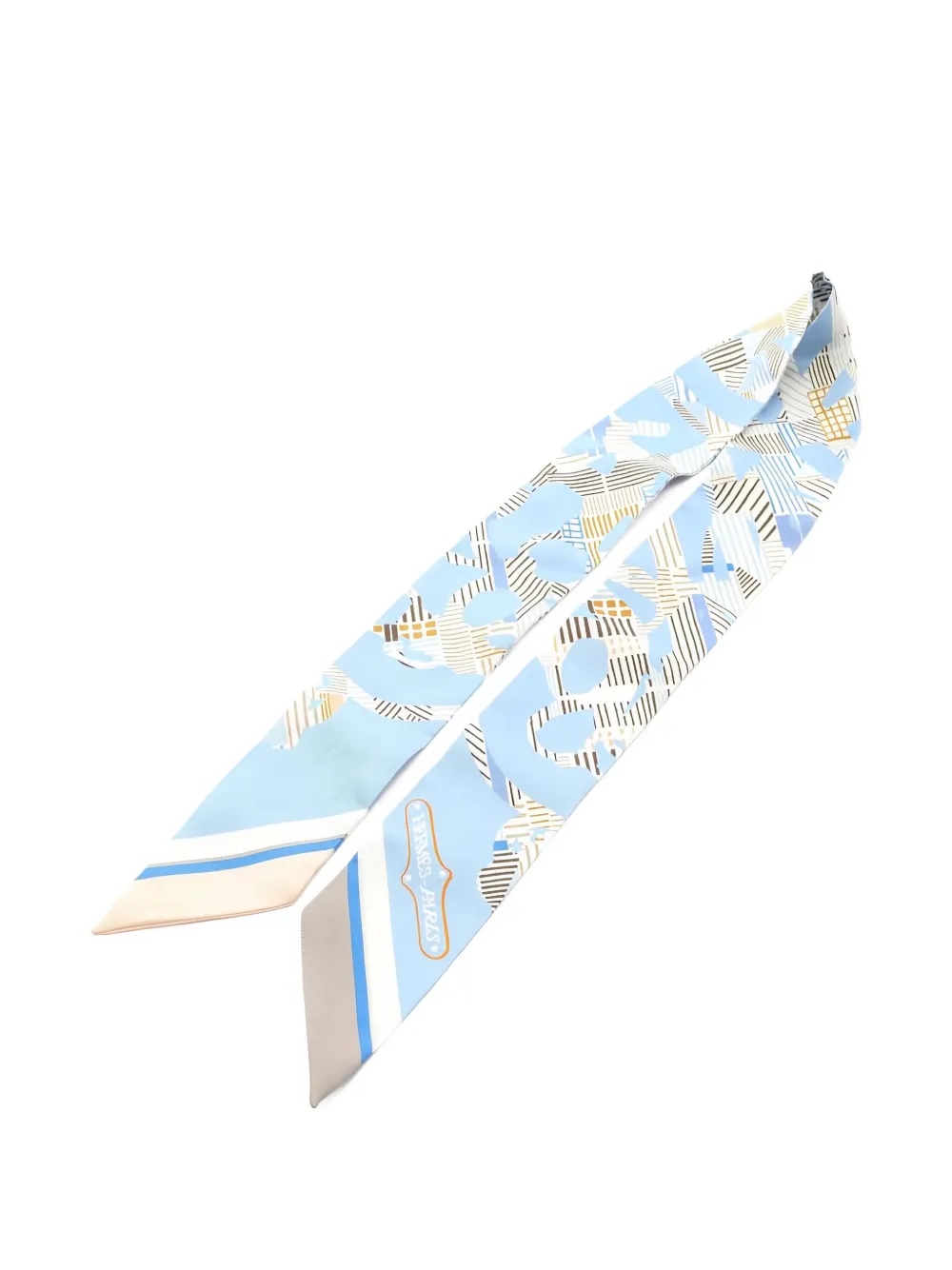 Pre-owned Hermes 2000s Cavalcadour Printed Ribbon Scarf In Blue