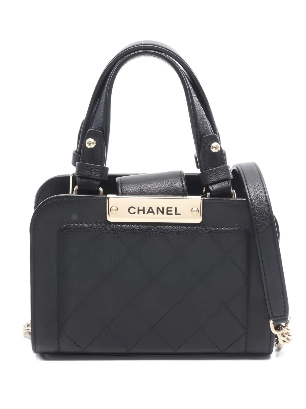 Pre-owned Chanel 2016-2017 Diamond-quilted Mini Tote Bag In Black