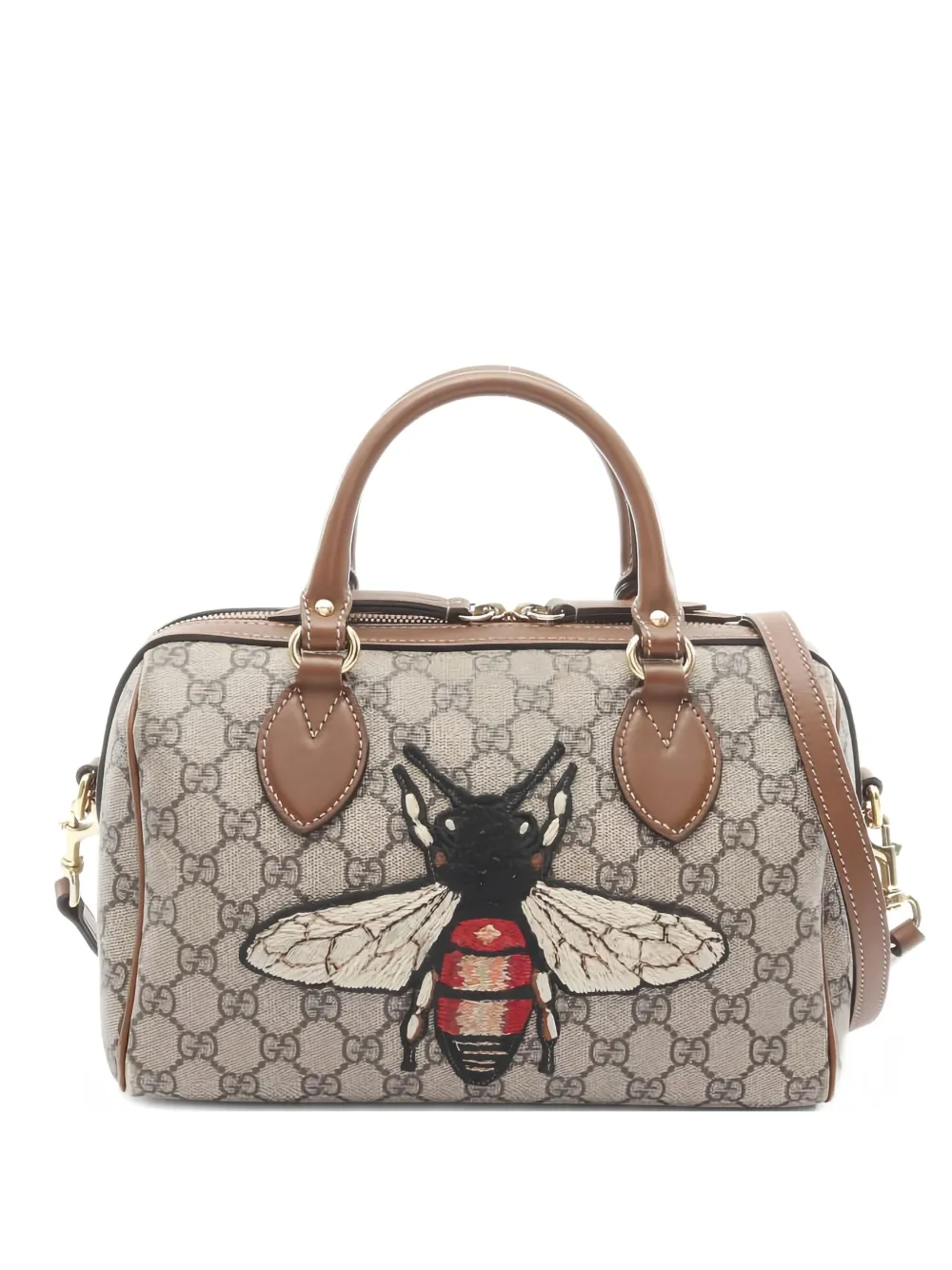 Pre-owned Gucci 2000s Mini Boston Gg-supreme Tote Bag In Neutral