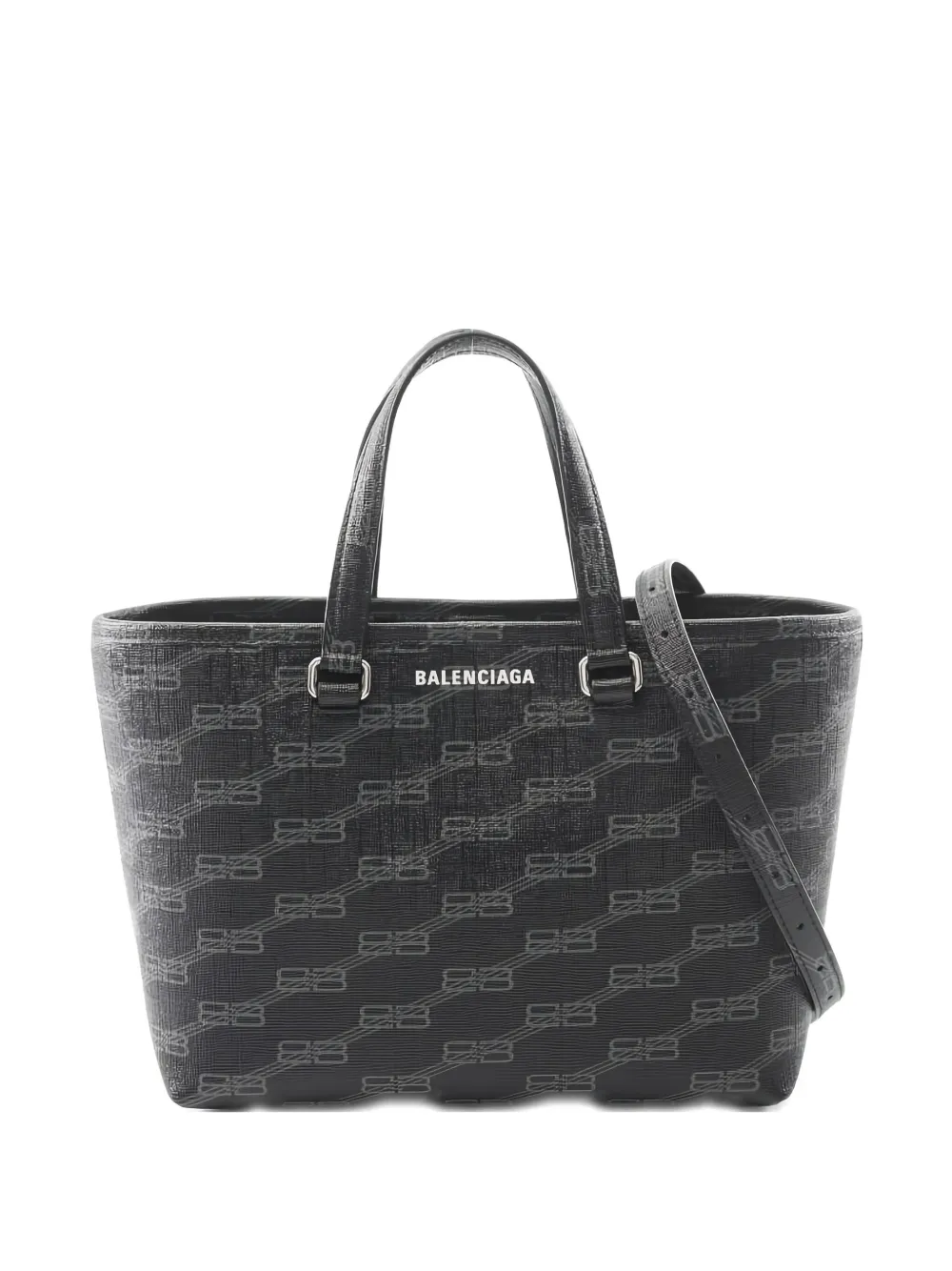 BALENCIAGA Pre-owned 2010s Small Bb Monogram Signature East West Tote Bag In Gray