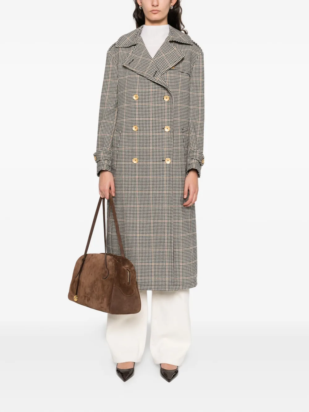 Tagliatore Double-breasted Houndstooth Trench Coat In Multi