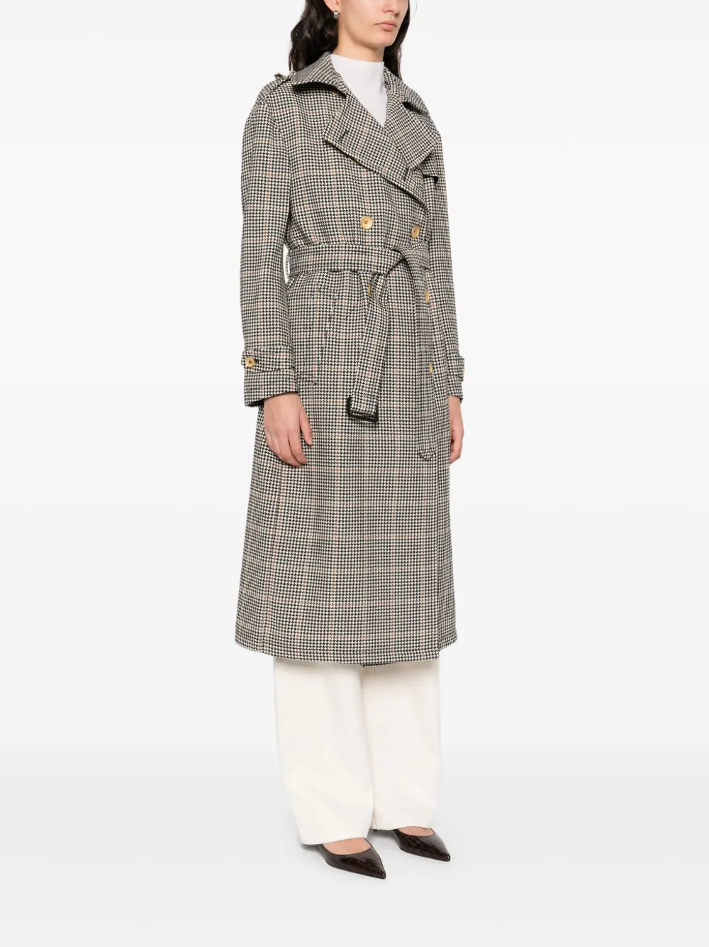 Tagliatore Double-breasted Houndstooth Trench Coat In Multi