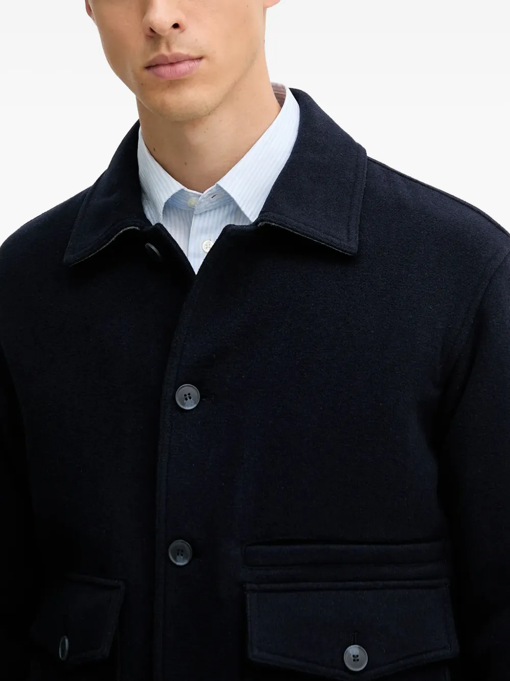 Benetton Button Flap-pocket Jacket In Blue