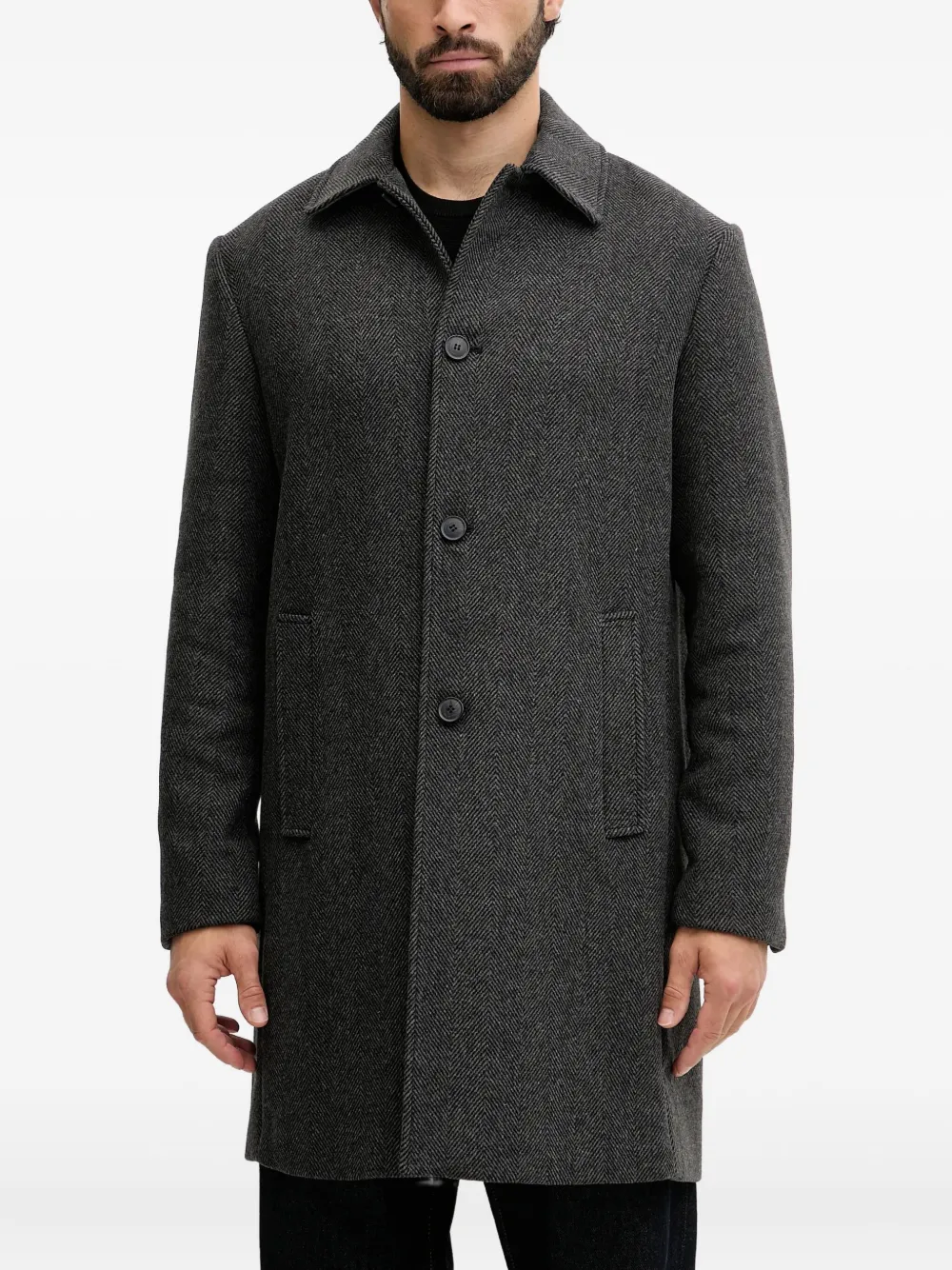 Benetton button herringbone coat | Grey | Image 1