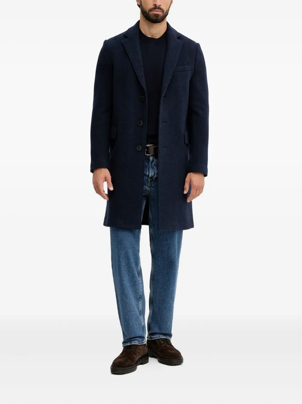 Benetton Buttoned Pocket Coat In Blue