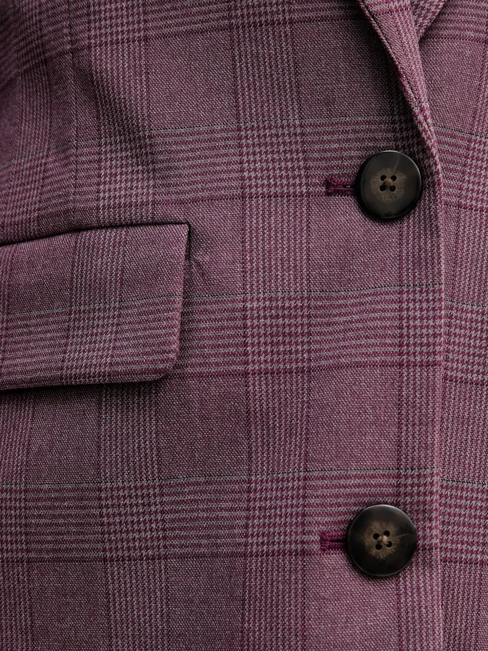 Benetton Check-pattern Button-fastening Blazer In Purple