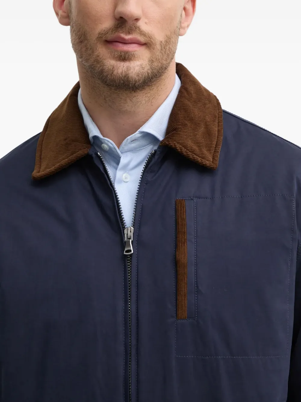 Benetton Corduroy-collar Jacket In Blue