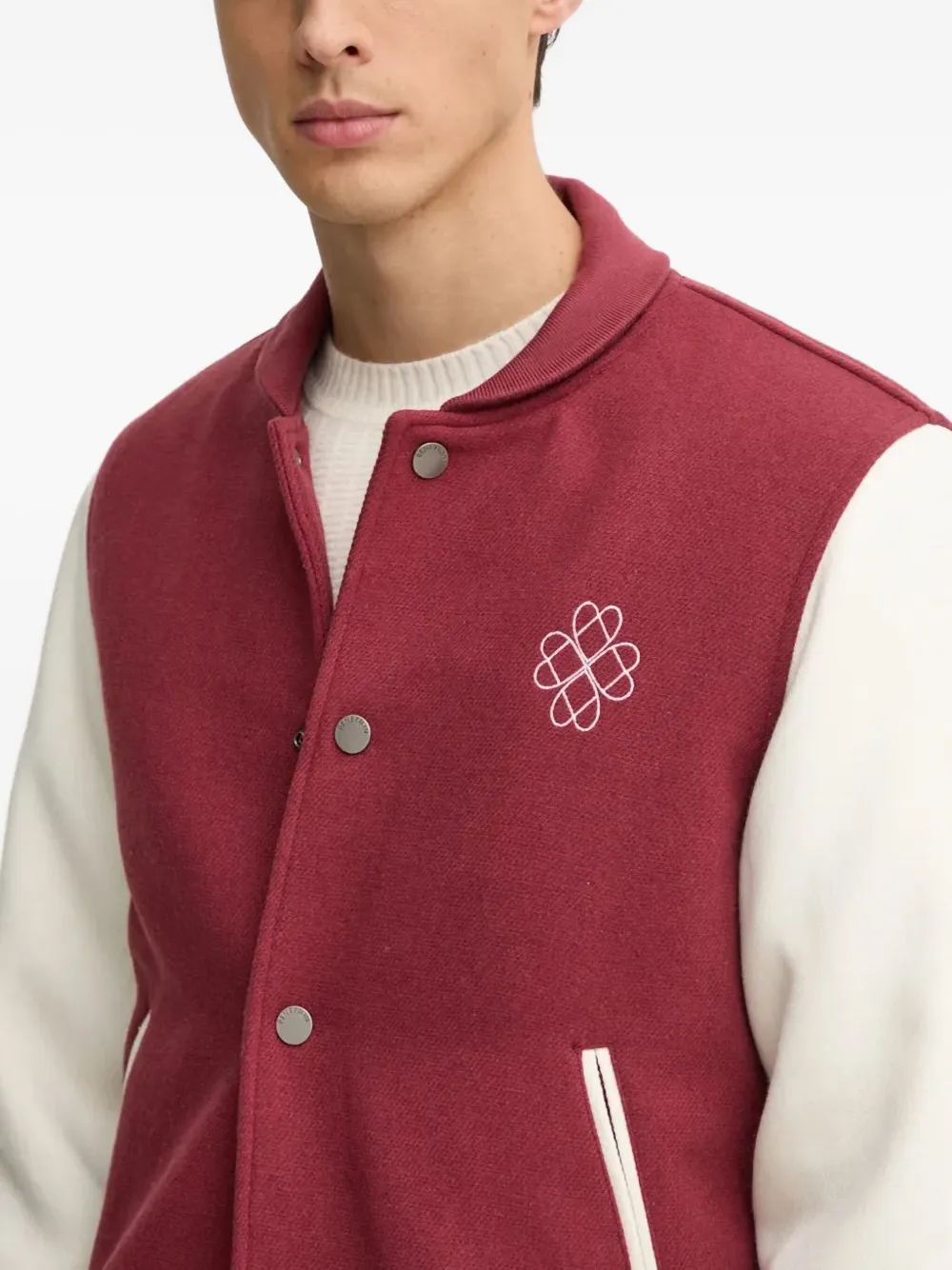 Benetton Embroidered Buttoned Jacket In Brown