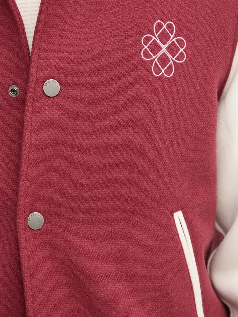 Benetton Embroidered Buttoned Jacket In Brown