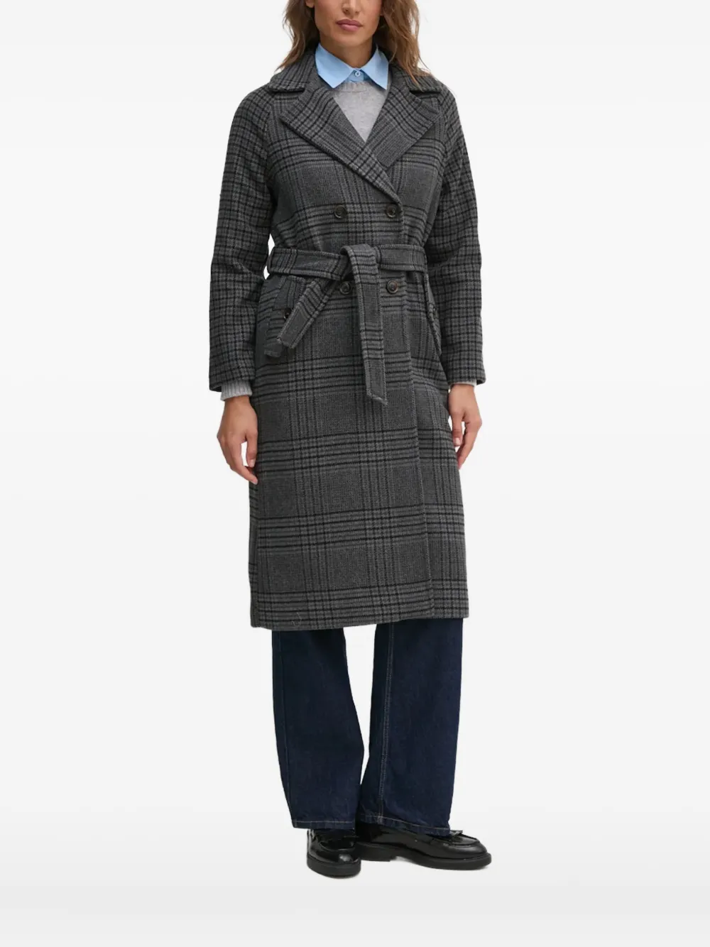 Benetton abrigo a cuadros con cinturón | gris | Image 1