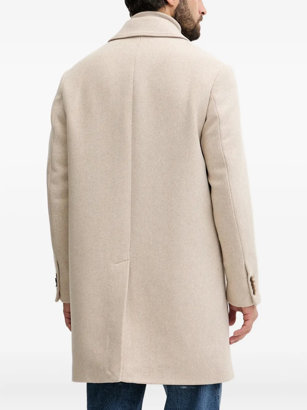 Benetton Button Herringbone Coat In Neutral