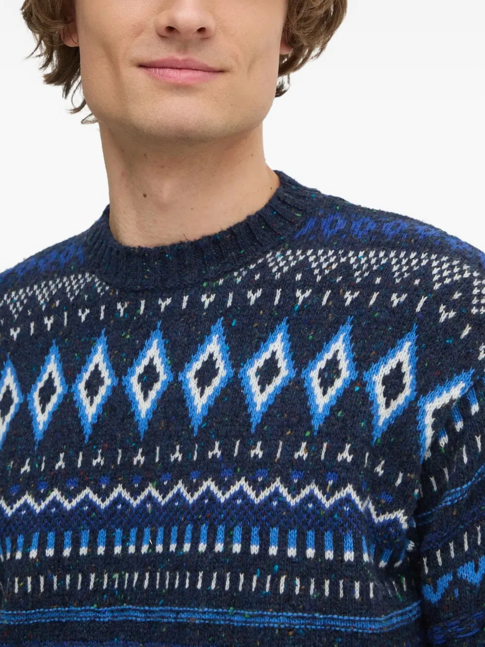 Benetton Diamond-pattern Sweater In Blue