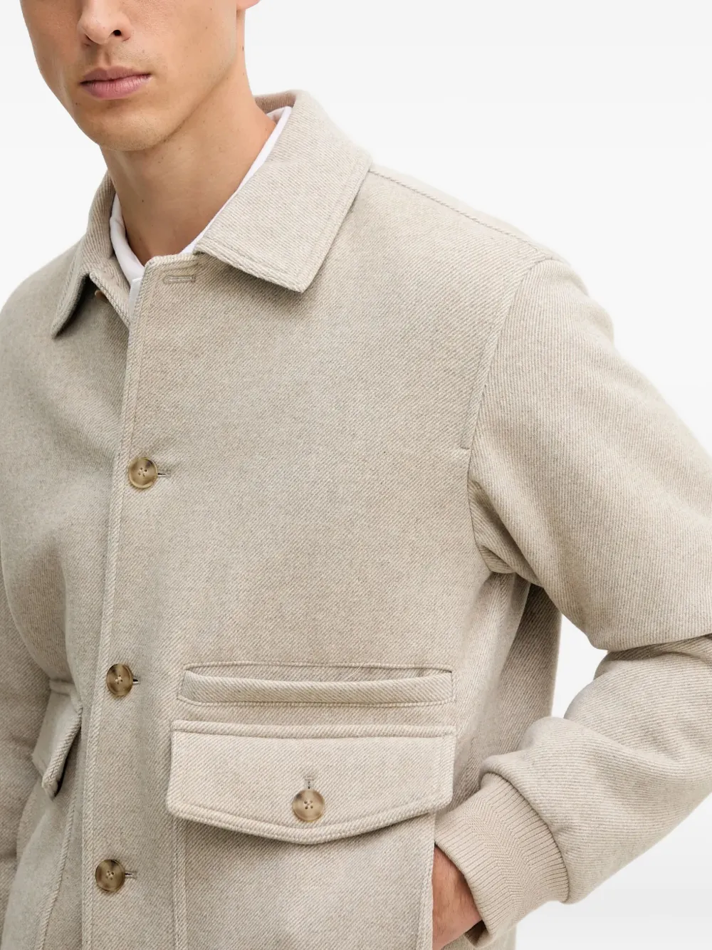 Benetton Button Flap-pocket Jacket In Neutral