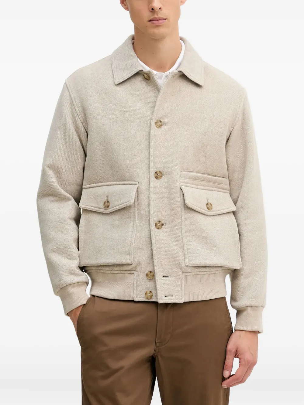 Benetton Button Flap-pocket Jacket In Neutral