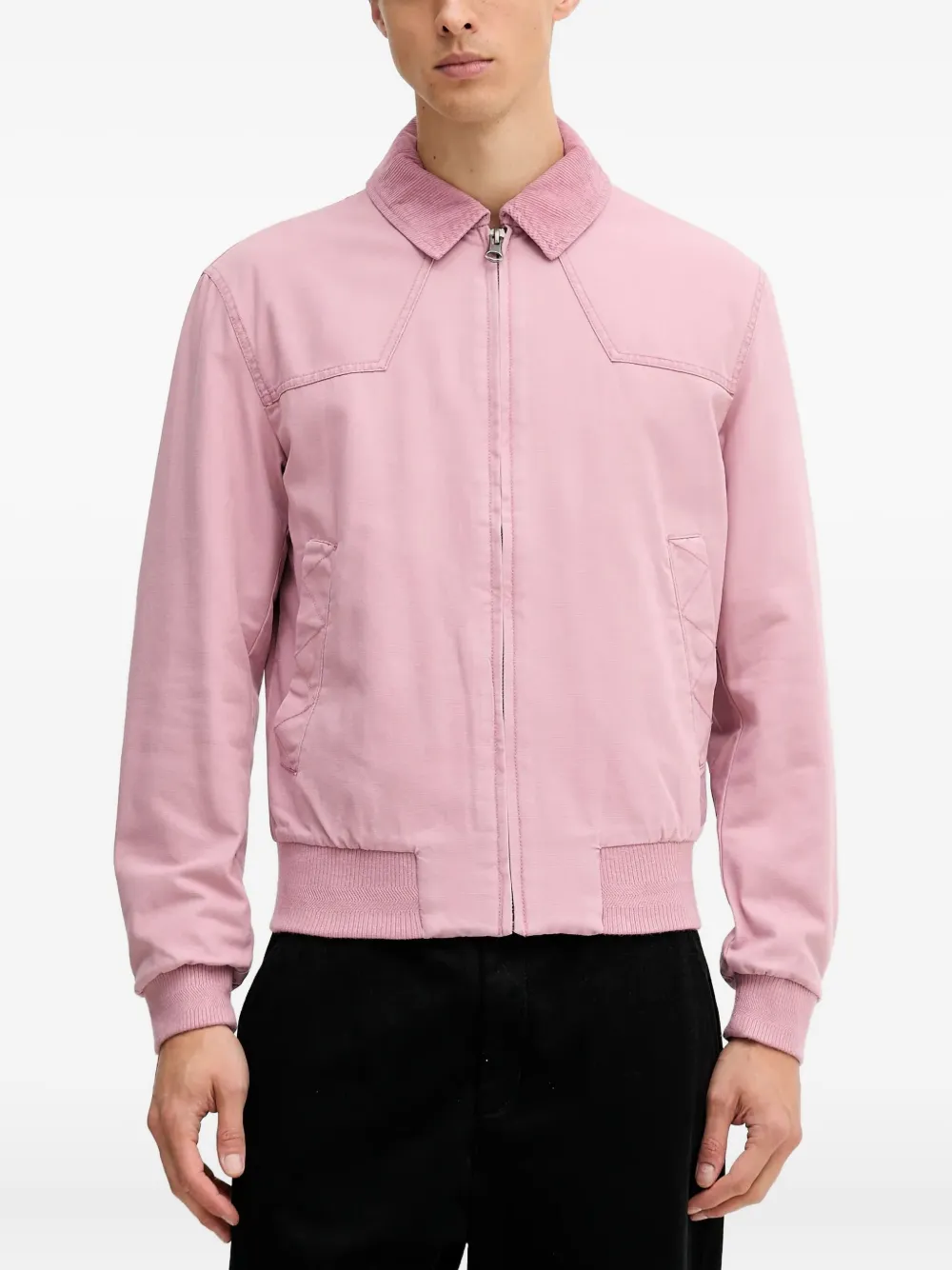Benetton Corduroy Collar Cotton Jacket In Pink
