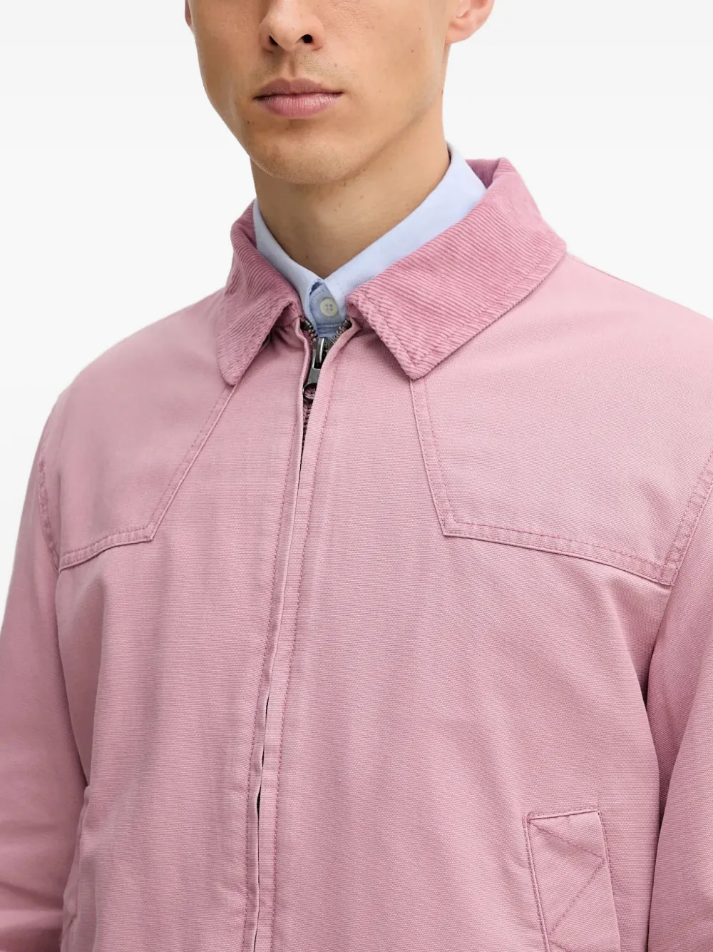 Benetton Corduroy Collar Cotton Jacket In Pink