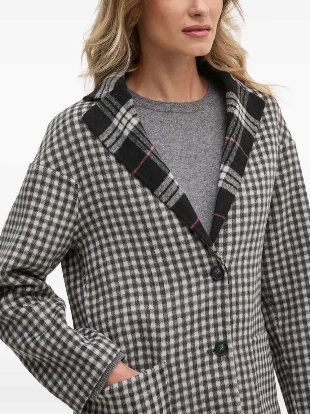Benetton Reversible Check-pattern Coat In Black