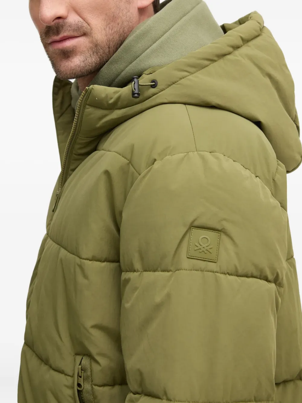 Benetton Hooded Padded Jacket In Green