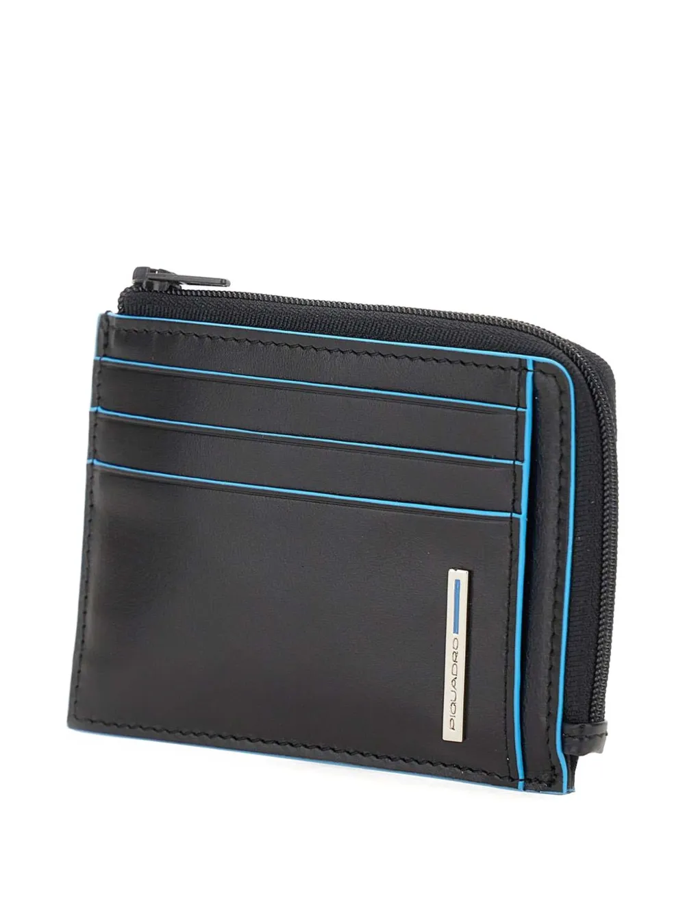 Piquadro Zip Leather Cardholder In Black