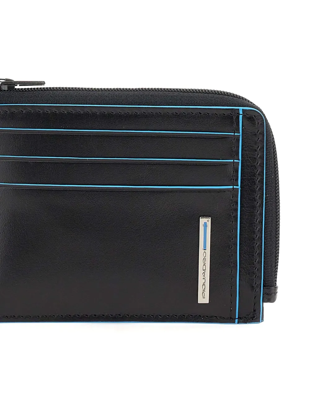 Piquadro Zip Leather Cardholder In Black