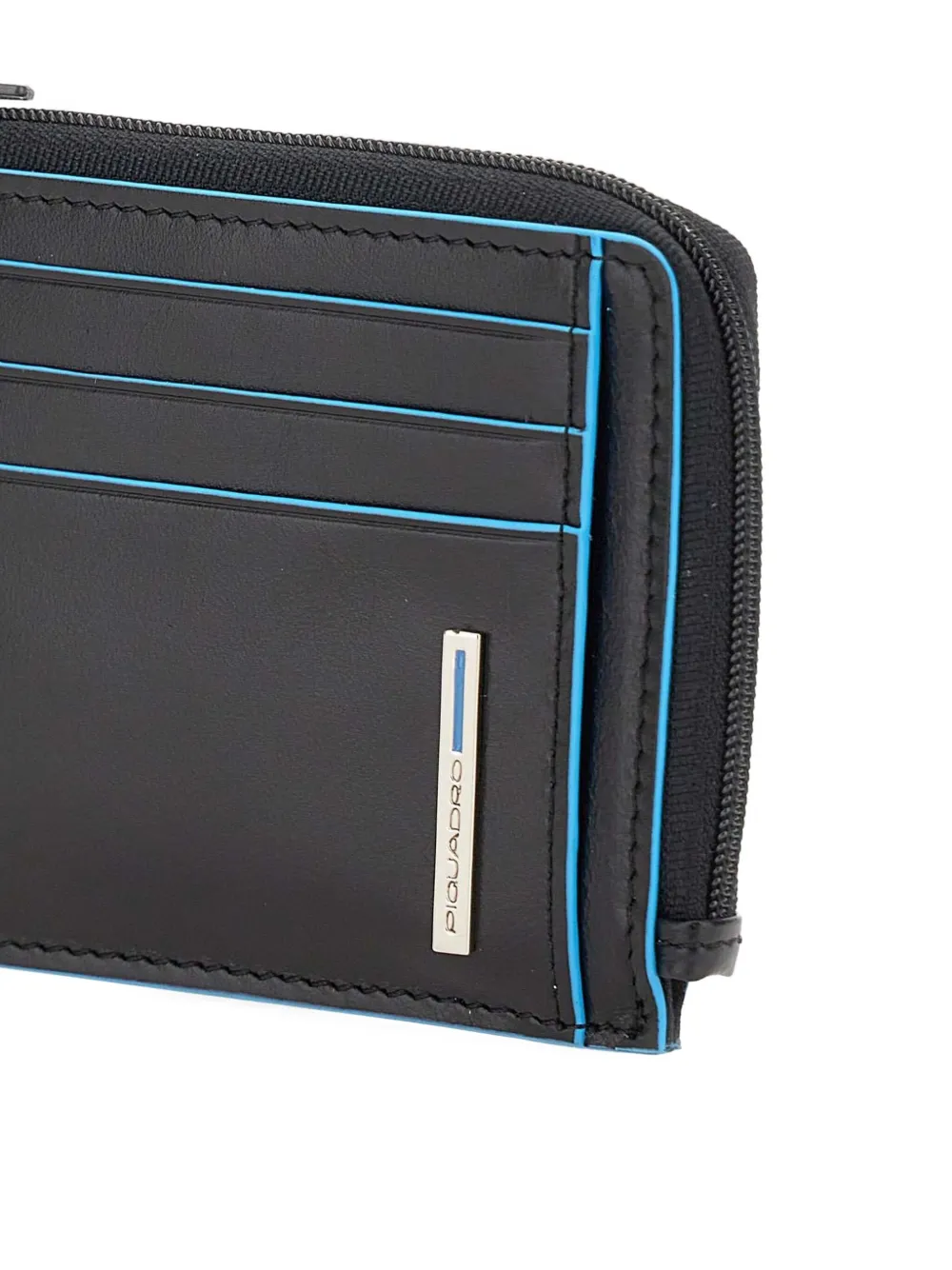 Piquadro Zip Leather Cardholder In Black