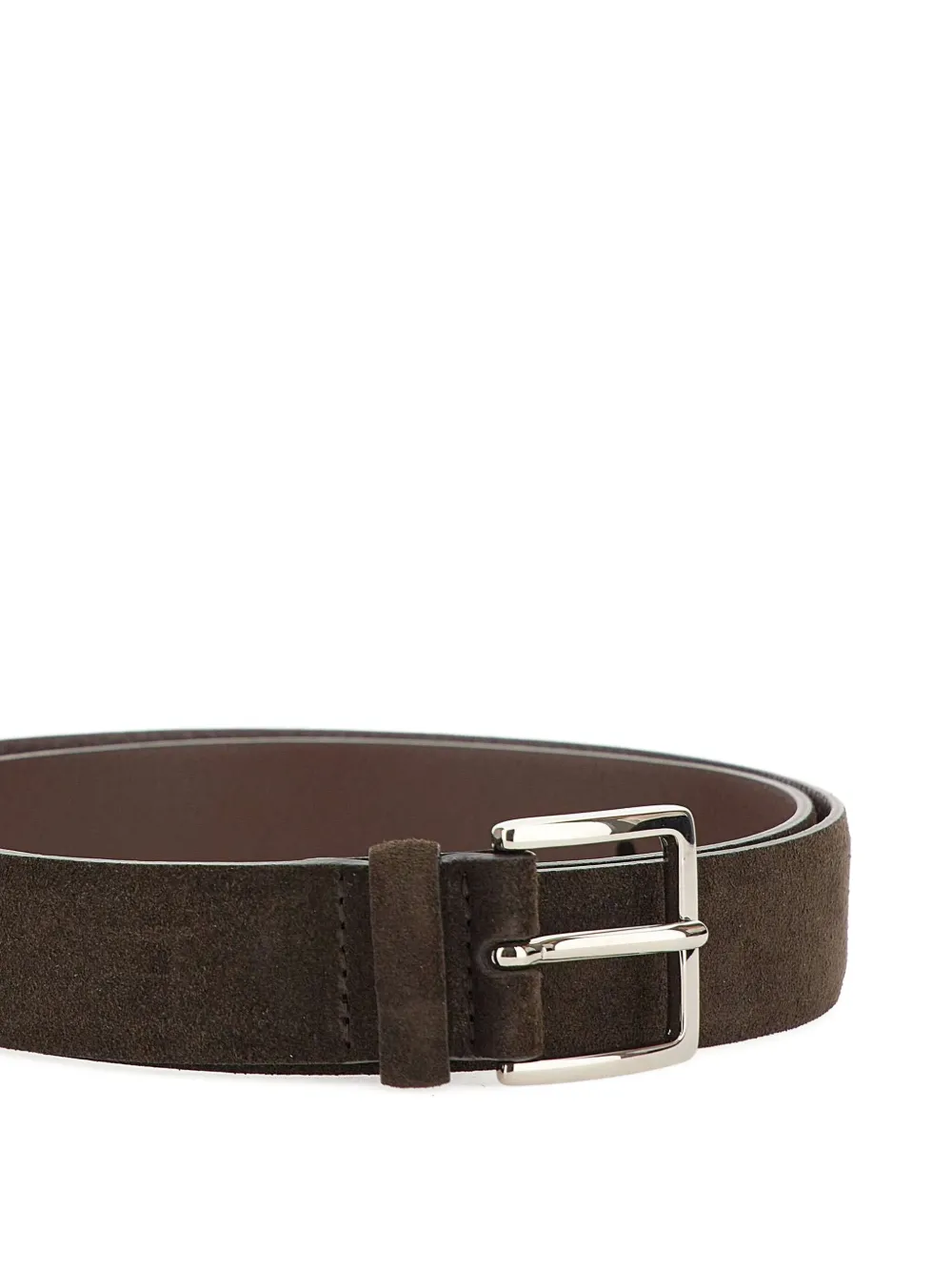 Orciani Cloudy Dark Suede Belt With Silver Buckle In Brown