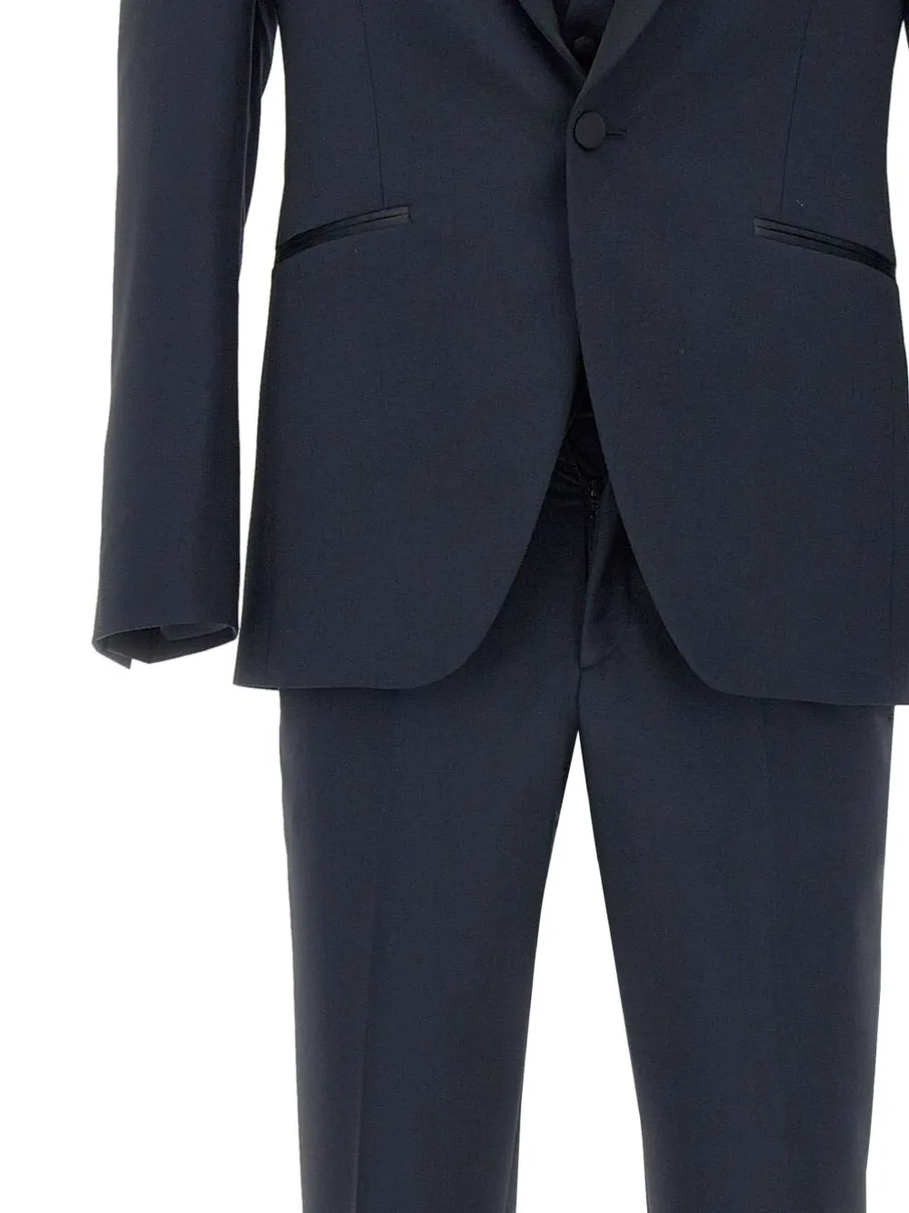 Carlo Pignatelli Driedelig pak met sjaalkraag en enkele rij knopen Blauw