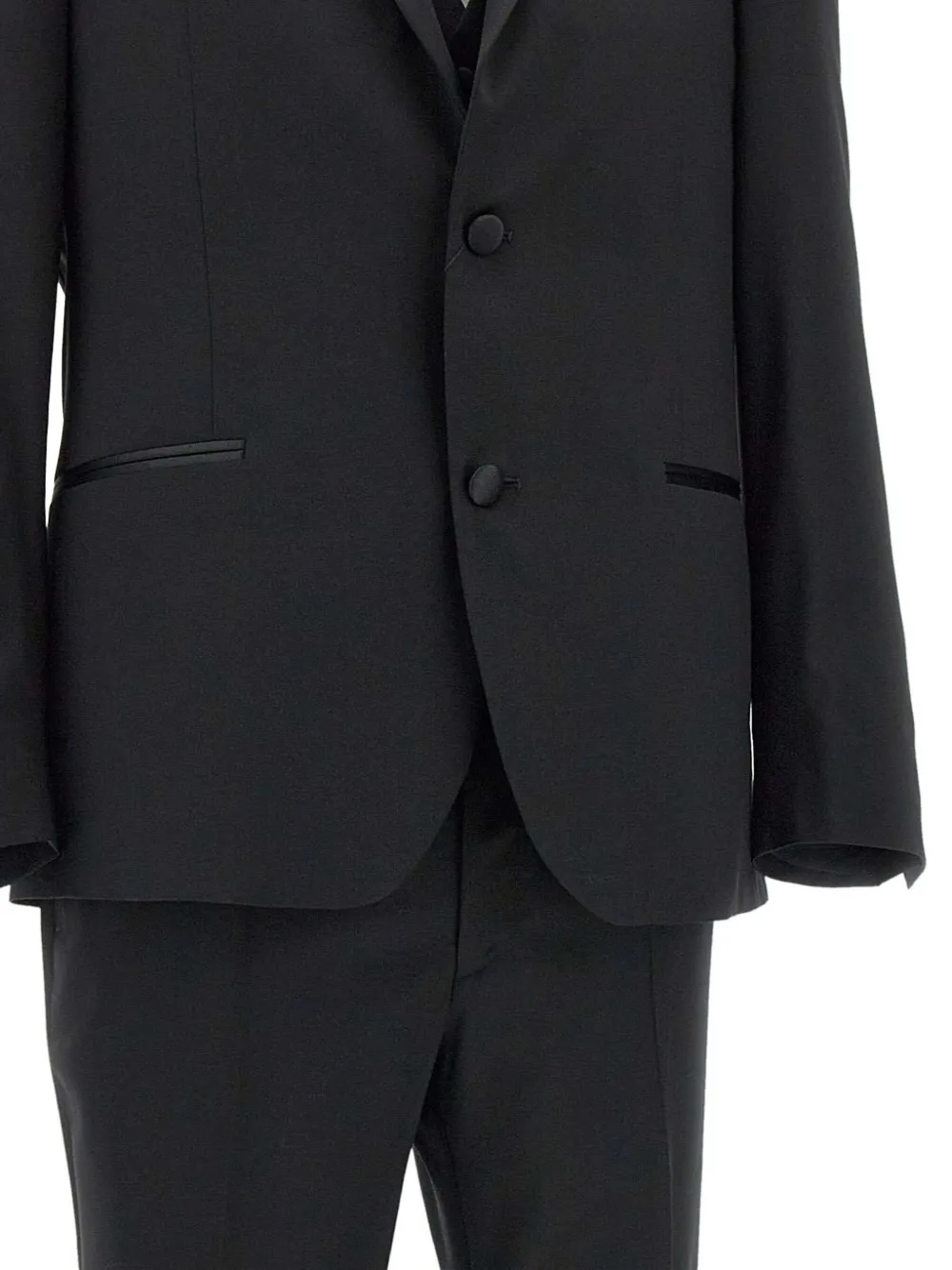 Marchesani Satin-trims Three-piece Single-breasted Suit In Black