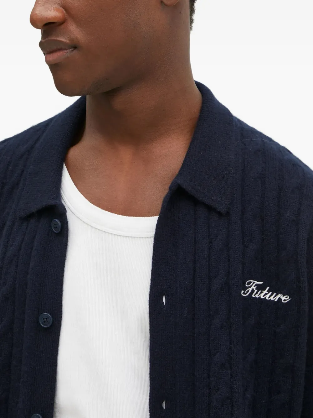 From Future Cable-knit Cashmere Cardigan In Blue