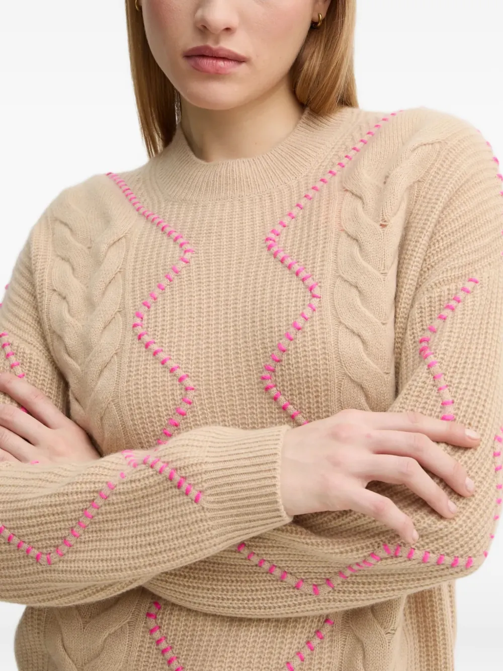 From Future Cable-knit Bmbroidered Sweater In Neutral