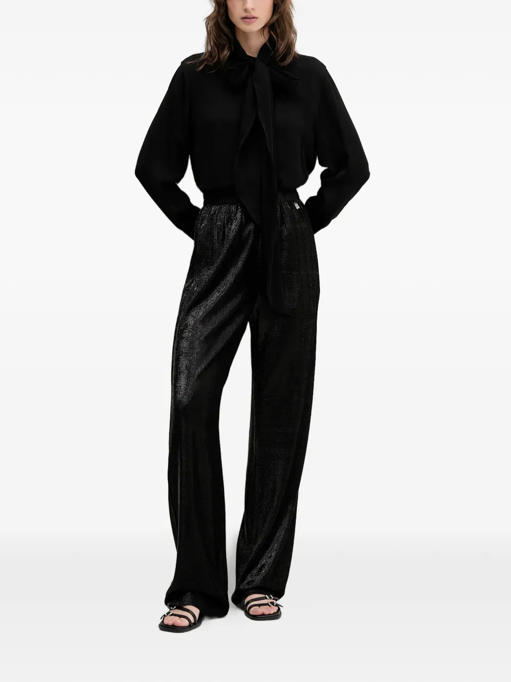 HUGO tie-neck long-sleeve shirt - Zwart